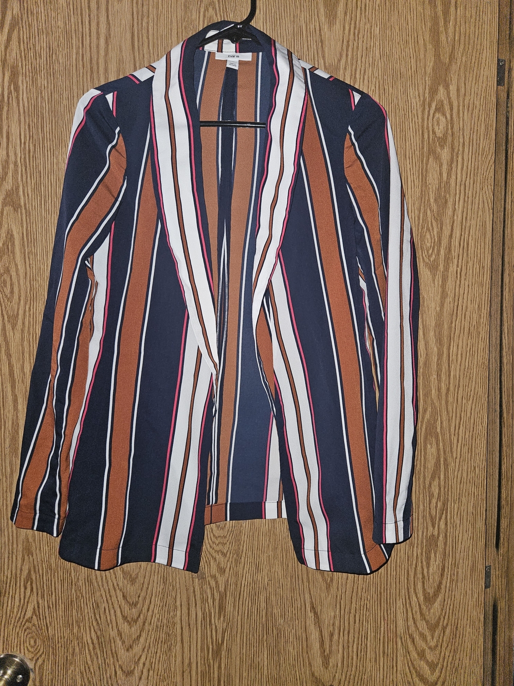 Bar III Navy, Brown & White Striped Open Blazer